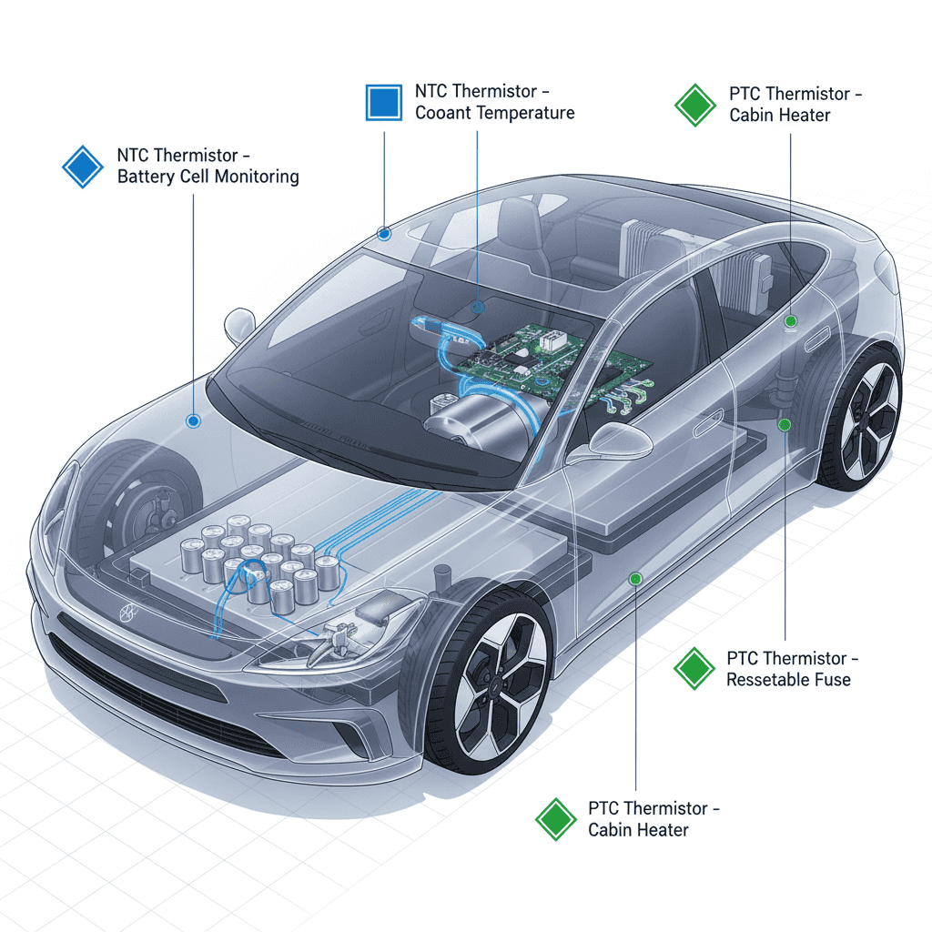 Automotive EV thermistor applications diagram