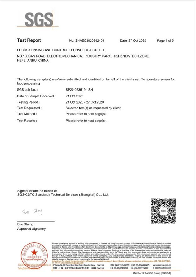 Certification PAH pour le capteur de température de la sonde à viande